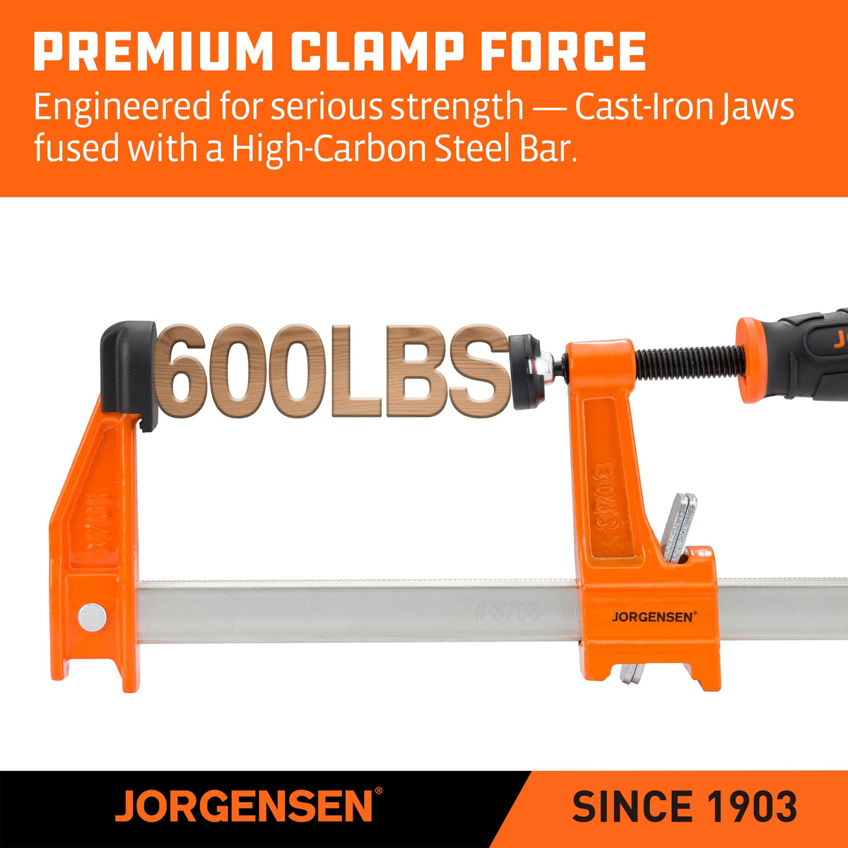 Jorgensen 24" Medium-Duty Steel Bar Clamp Set, 600 lbs Load Limit, 2-Pack