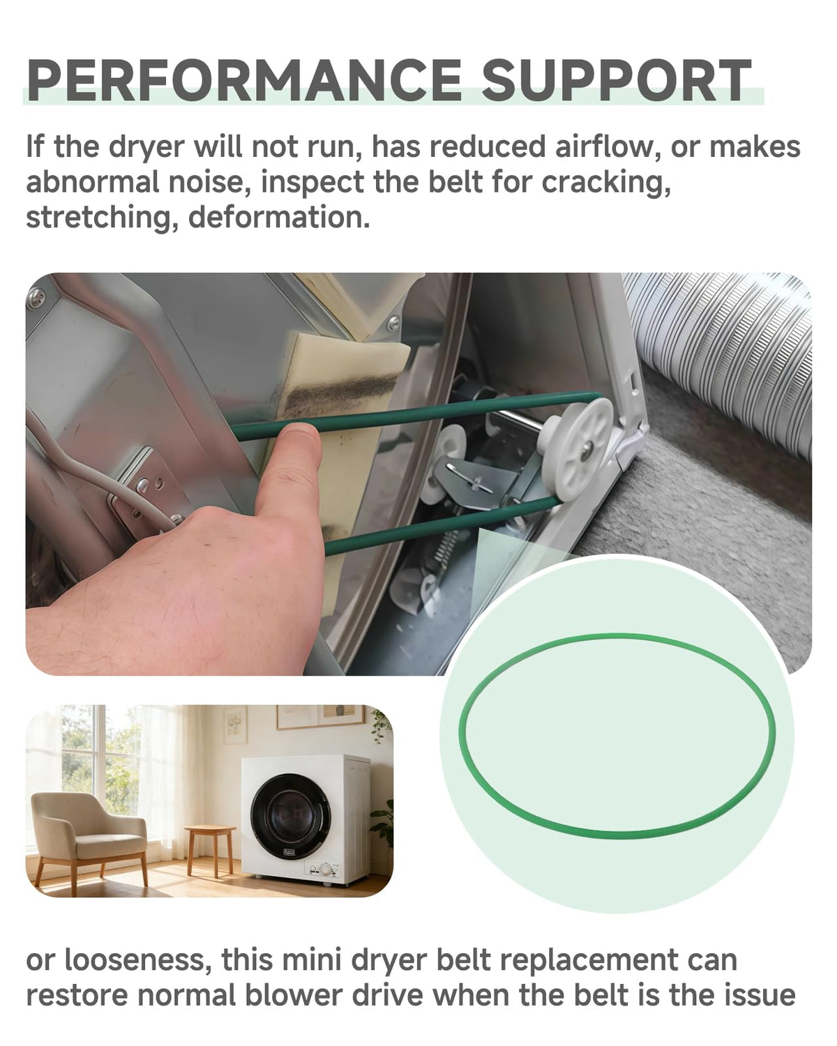 1 Pack TPU Compact Fan Belt mini Belt Replacement Compatible with Black and Decker BCED26 Portable Dryer, Blower Fan Belt Replacement
