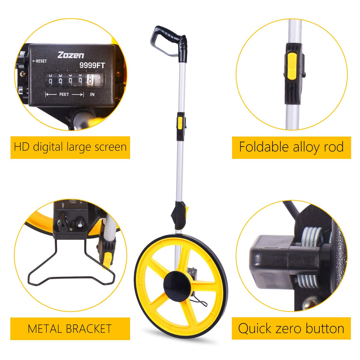Zozen Distance Measuring Wheel, Imperial, Double Folding Portable Roller