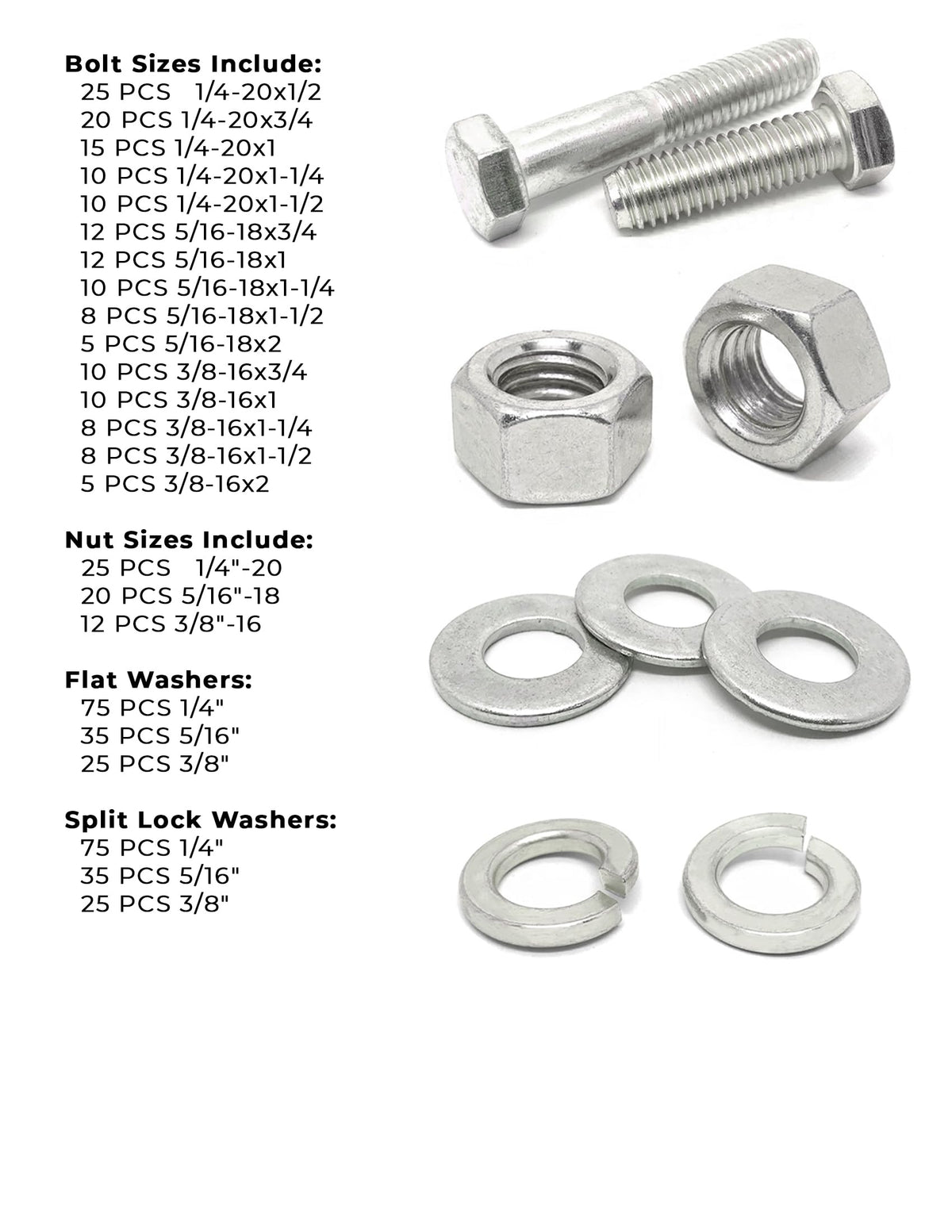 18-8 (304) Stainless Steel Hex Cap Screws Bolts Nuts Washers Assortment Kit - 574 Pcs!