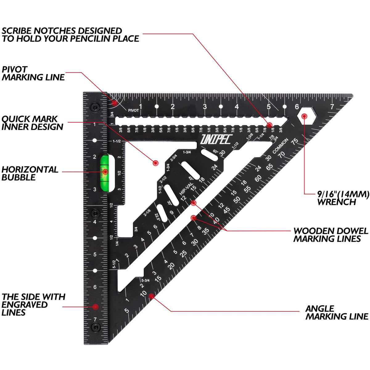 UNIPEC 7.5 inch Rafter Square with Level and Pivot