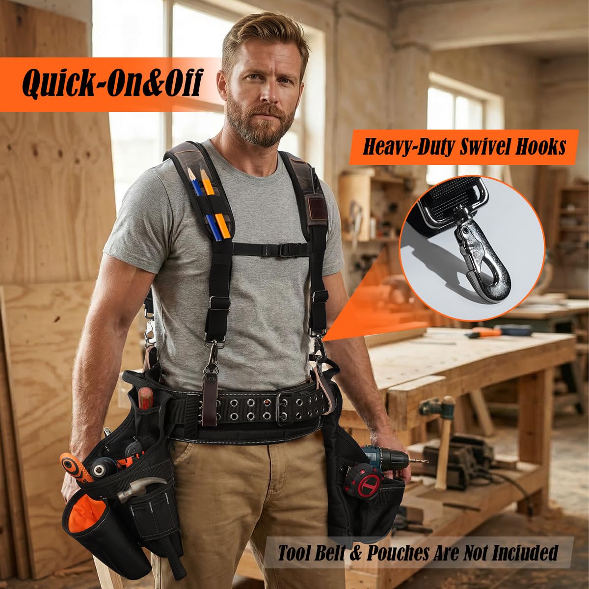 WELKINLAND Heavy-Duty Canvas Tool Belt Suspenders, Suspenders For Tool Belt