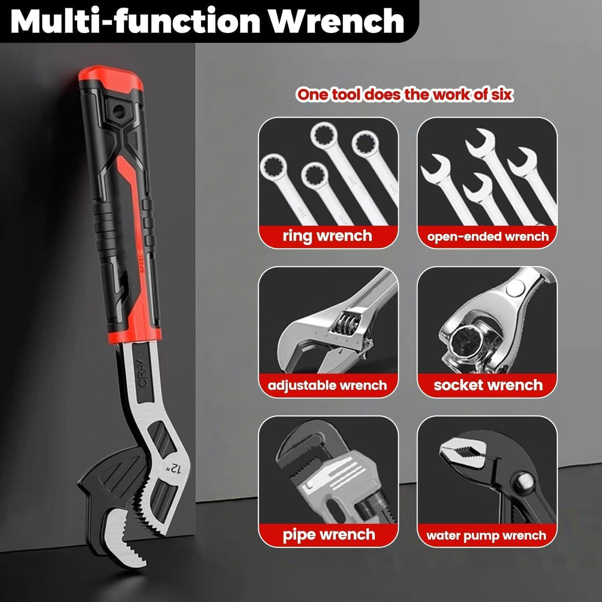 3 Pack Self-Adjusting Pipe Wrench Set, 6”, 8”, 10” With Storage Bag