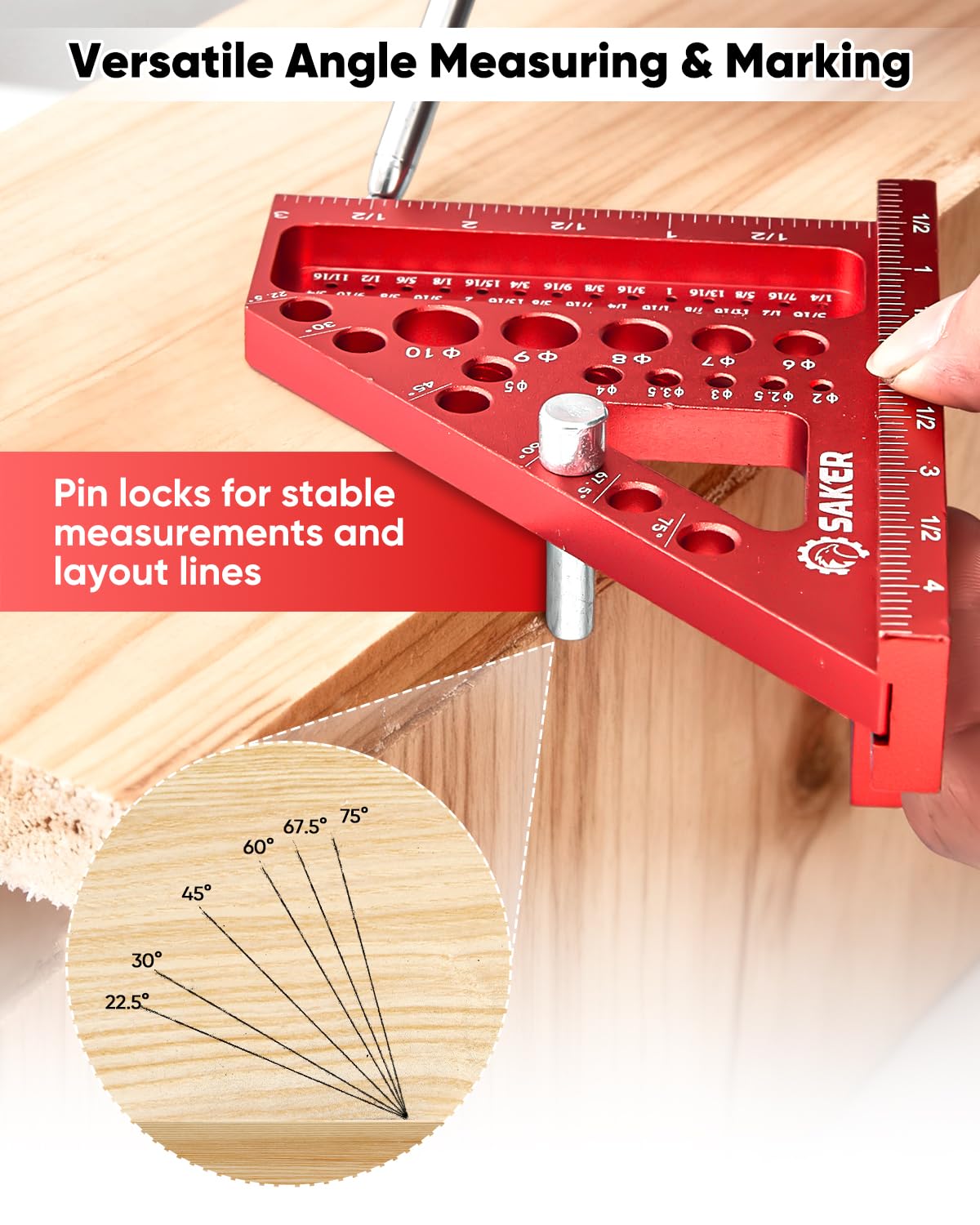 Saker 3D Multi-Angle Measuring Square Tool, Aluminum Alloy Carpenter Square