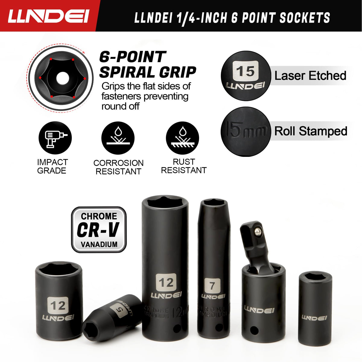 1/4" Drive Socket Set Nut Driver Set with Ratchet, 44Pcs Wrench Tool Set