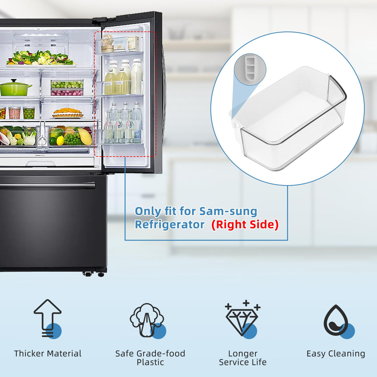 DA97-12650A, DA63-06963A, DA63-07104A (Right Side) Refrigerator Door Shelf Bin Basket Compatible With Sam-sung Refrigerator RF260, RF261, RF263beaesr Door Shelves - By Fetechmate