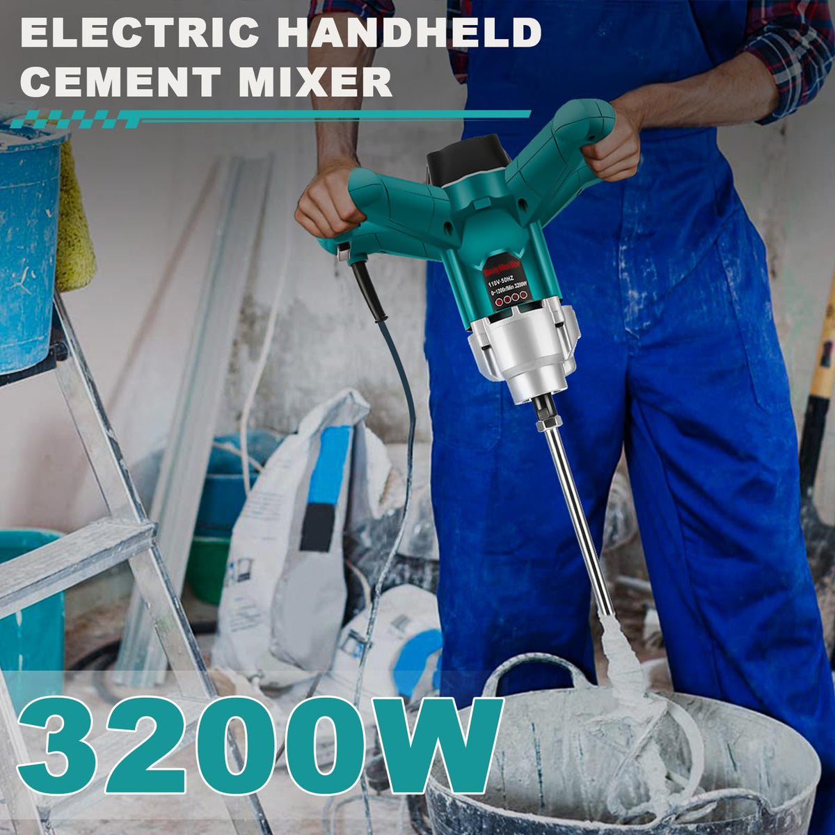 3200W Handheld Electric Cement Mixer with Two Different Mixing Paddles