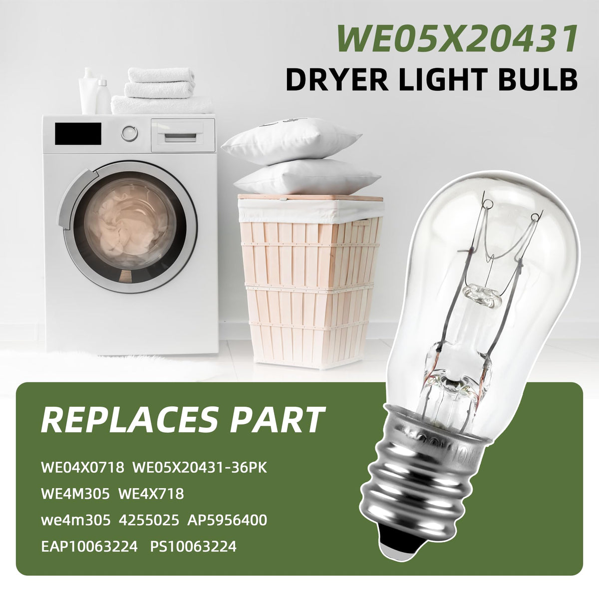 2 Pack E12 Dryer Drum Light Bulb Replacement WE05X20431, 10W, 120V