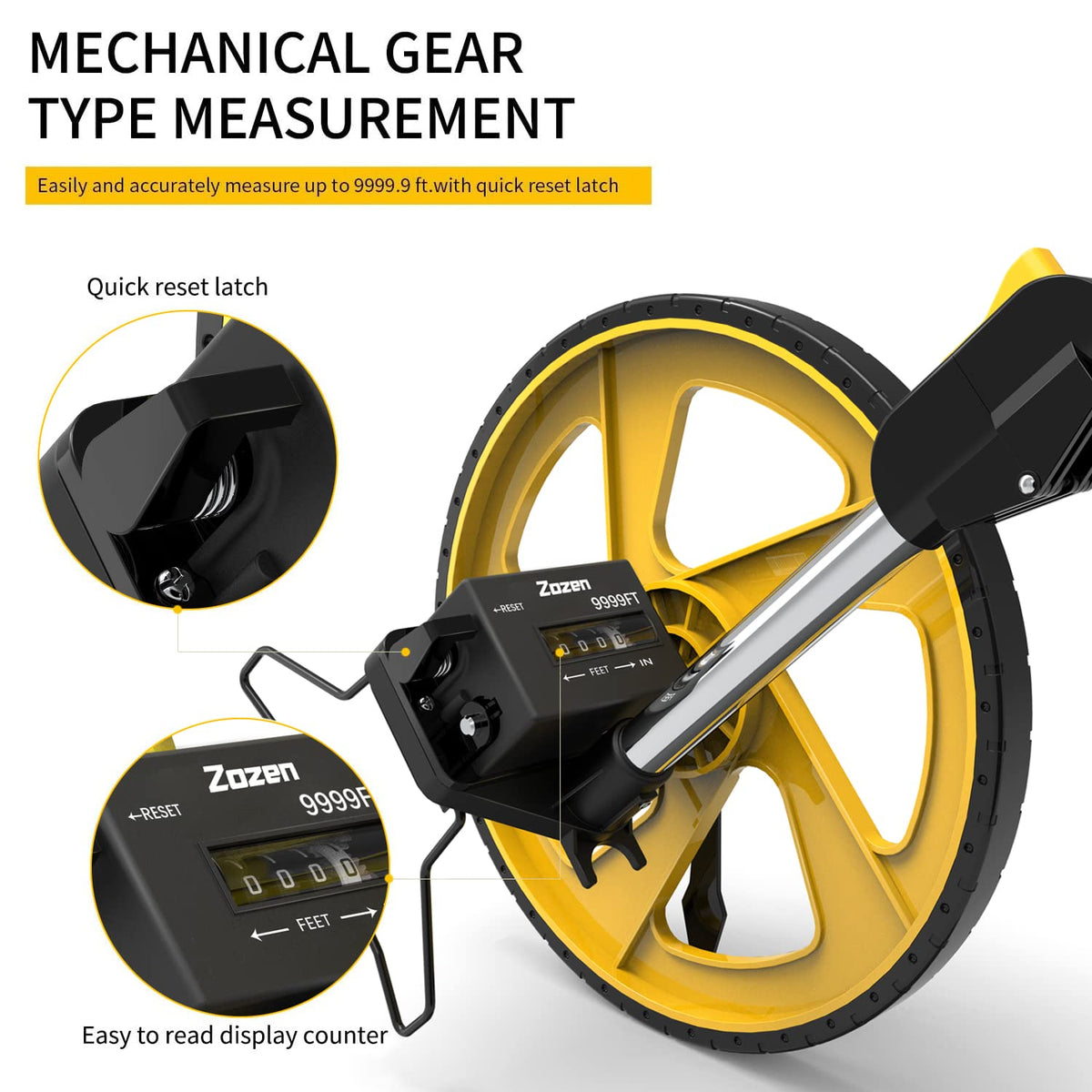 Zozen Measuring Wheel in Feet and Inches, Double Collapsible, Mechanical