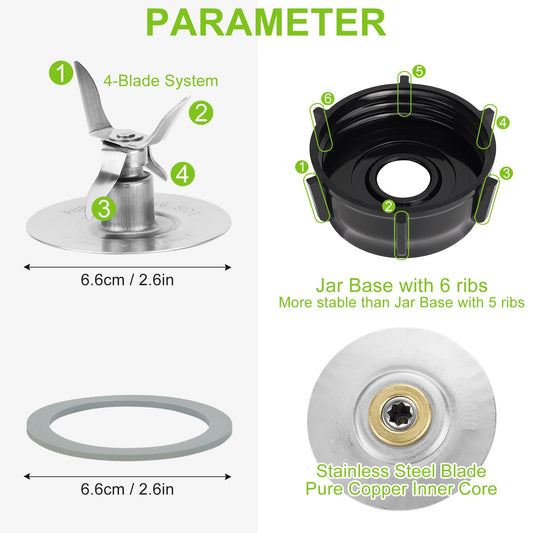 Ice Blade & ABS Base with 2 O-Ring Gaskets, Compatible with Oster Blender