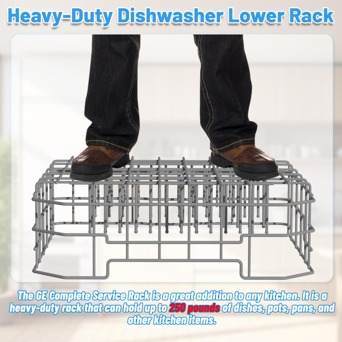 WD28X26099 Dishwasher Lower Rack Replacement for GE Dishwasher Bottom Rack WD28X26099 Bottom Dishrack for GE Dishwasher Parts Rack GDF510PSM0SS GDT535PSM0SS With Silverware Basket And Roller Kit