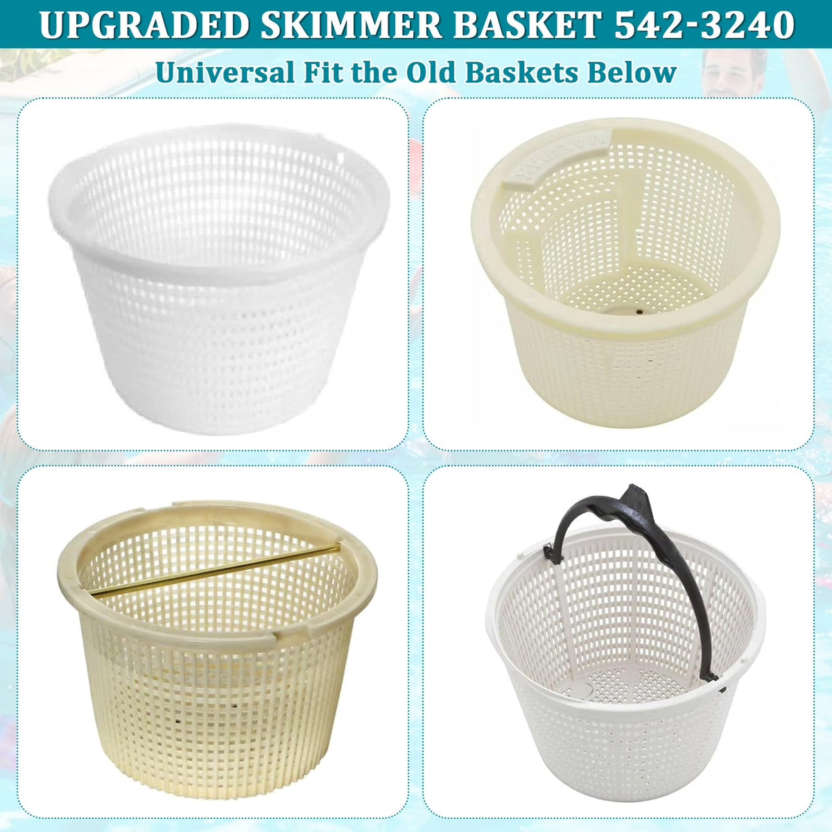 SAQXK 8" Pool Skimmer Basket 542-3240, Stainless Steel Handle, Inground