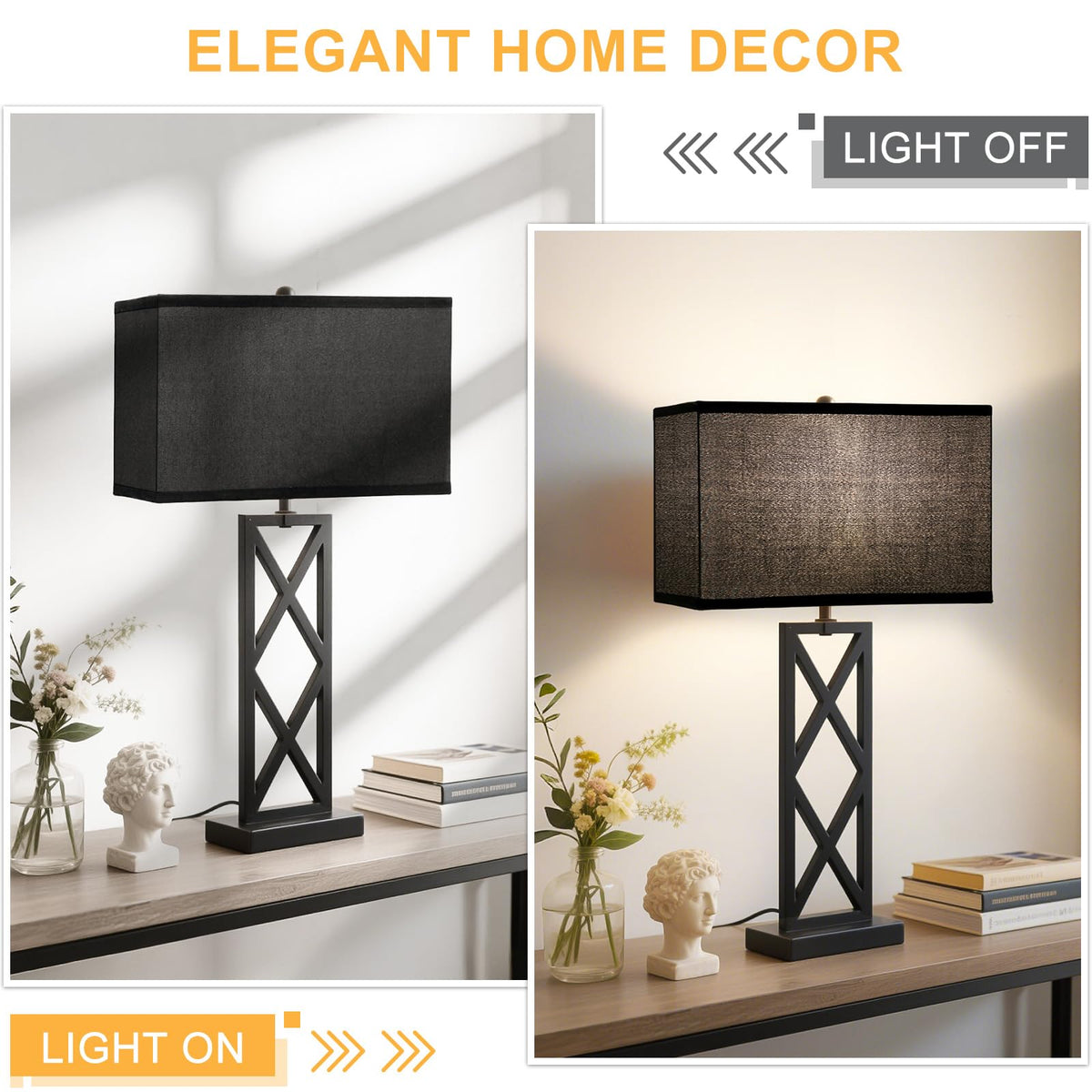 Rectangular Lamp Shades Set of 2, 16"L x 8"W x 10"H Large Rectangle Lampshades for Table Lamps Floor Lamps, Natural Linen Lamp Shade Replacement, Spider, Harp Holders Included, Easy Assembly