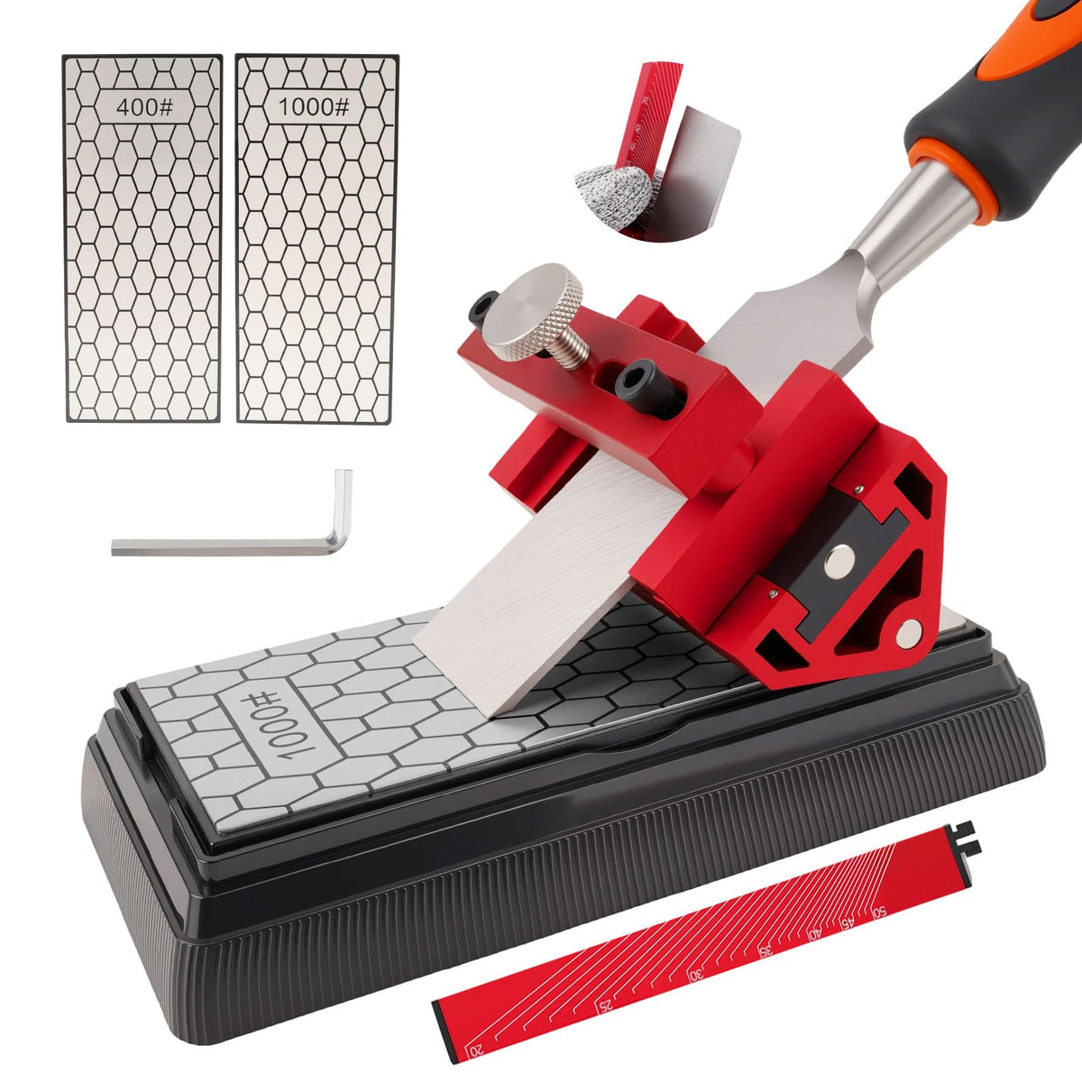 Chisel Sharpening Kit with Honing Guide & 400/1000 Grit Diamond Stone