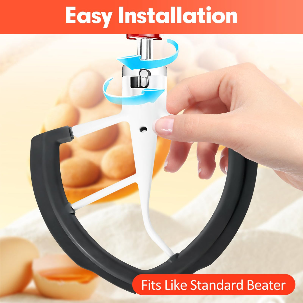 Flex Edge Beater Compatible with KitchenAid 5.5-6 Quart Bowl-Lift Stand Mixers, 6QT Paddle Attachment Replacement with Silicone Scraper, Heavy Duty Mixer Accessories, Dishwasher Safe