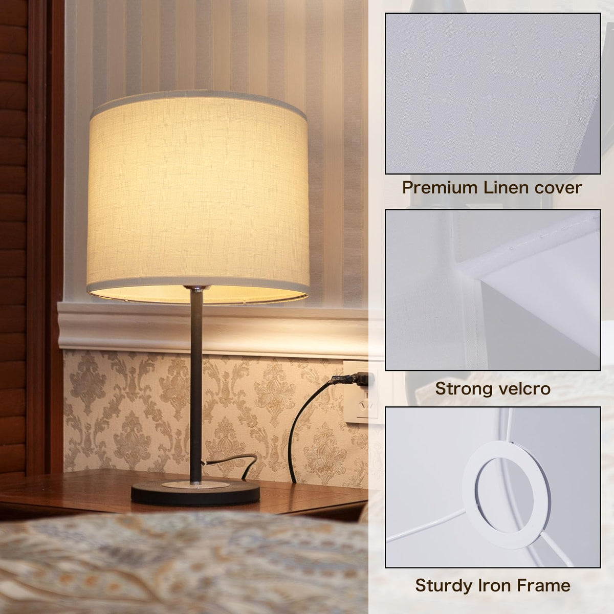 White Lamp Shade, Large Drum Lampshade 13" Top x 13" Bottom x 11" High (Spider), Replacement Lamp Shade Natural Linen Hand Crafted for Table Lamps Floor Lamps Chandelier Lamp, Easy Assembly Required