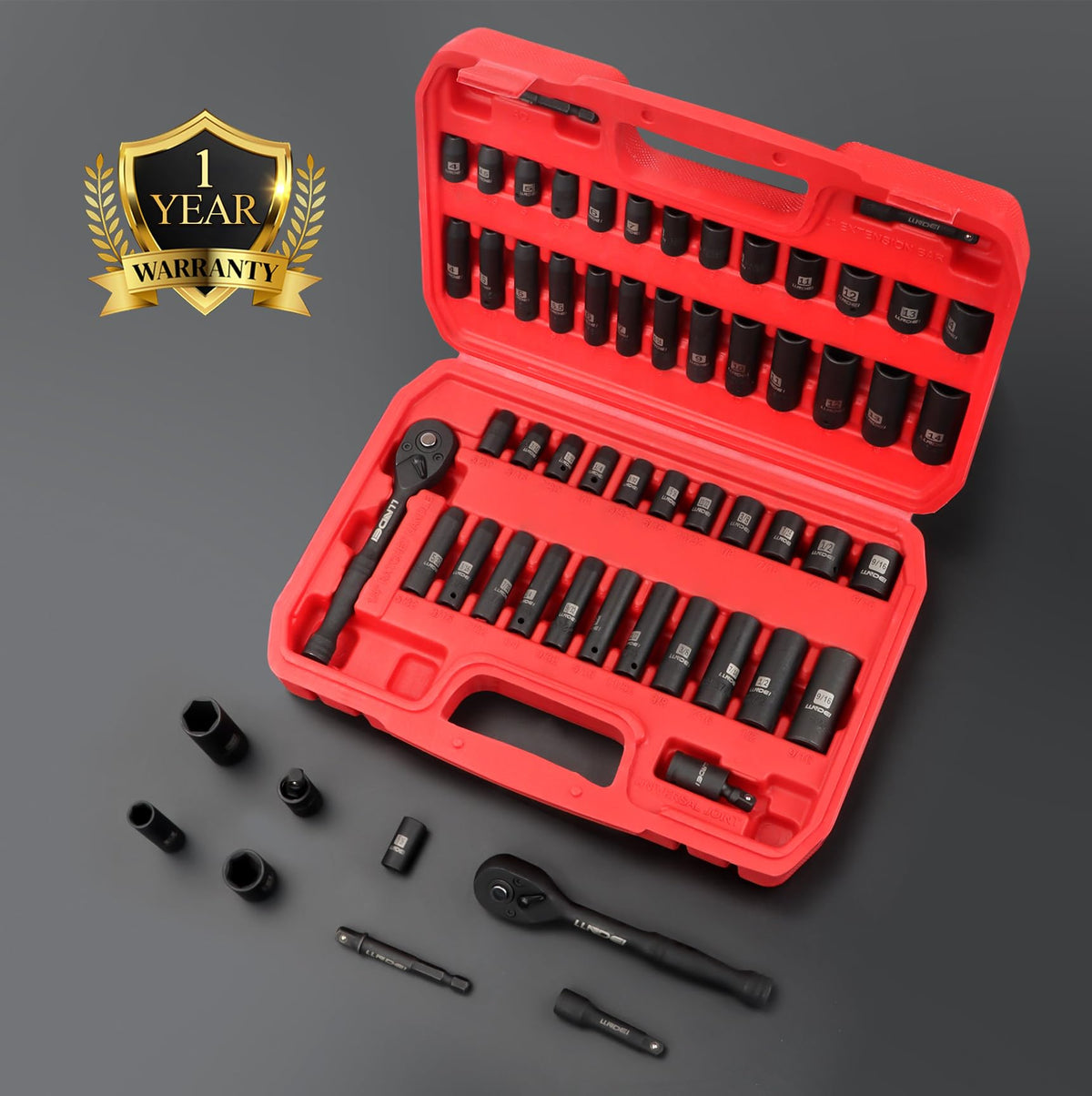 1/4" Drive Impact Socket Set, 52Pcs Ratchet Wrench Set, Metric and SAE