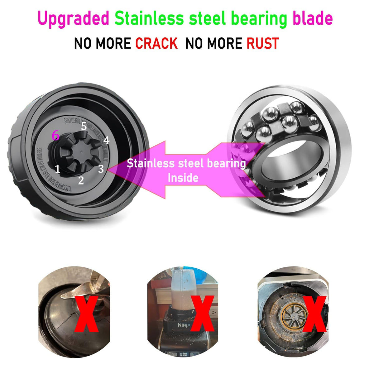 [UPGRADE] Small 3.35inch 6-Fin Male Blender Blade Replacement Parts for Nutri Ninja Blender BL660 BL770 BL780 BL740