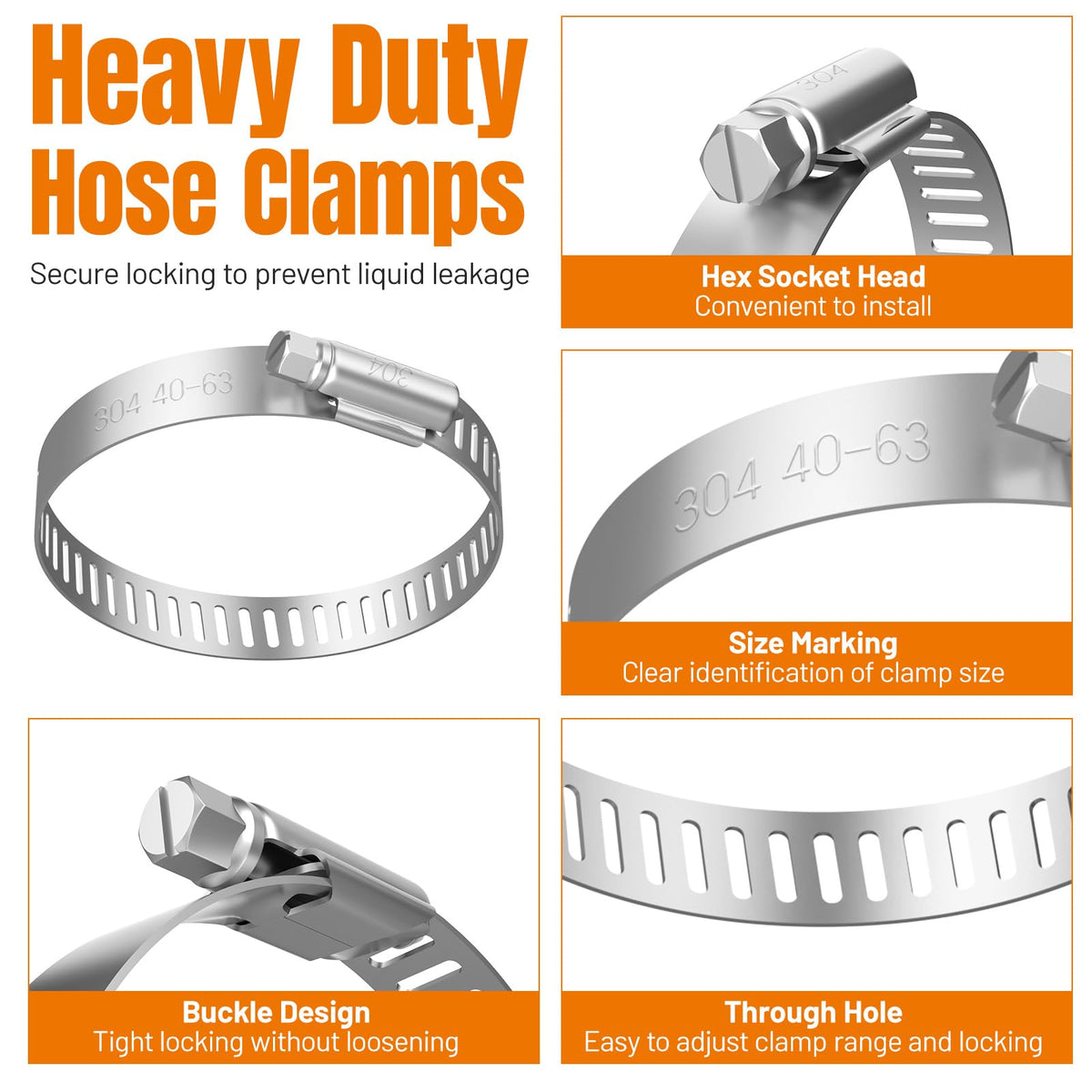 Housolution 250 PCS Pipe Clamps from 1/4" to 2.5" (6-63mm) with Clamp Tool