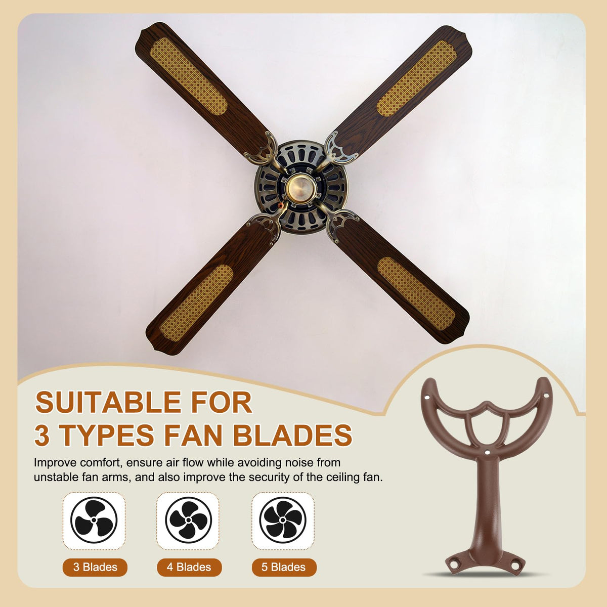 PATIKIL Ceiling Fan Blades Arms Replacement, 4 Pcs 52" Fan Blade Replacement Parts Mounting Bracket Kit for Replacing the Worn Fan Blades