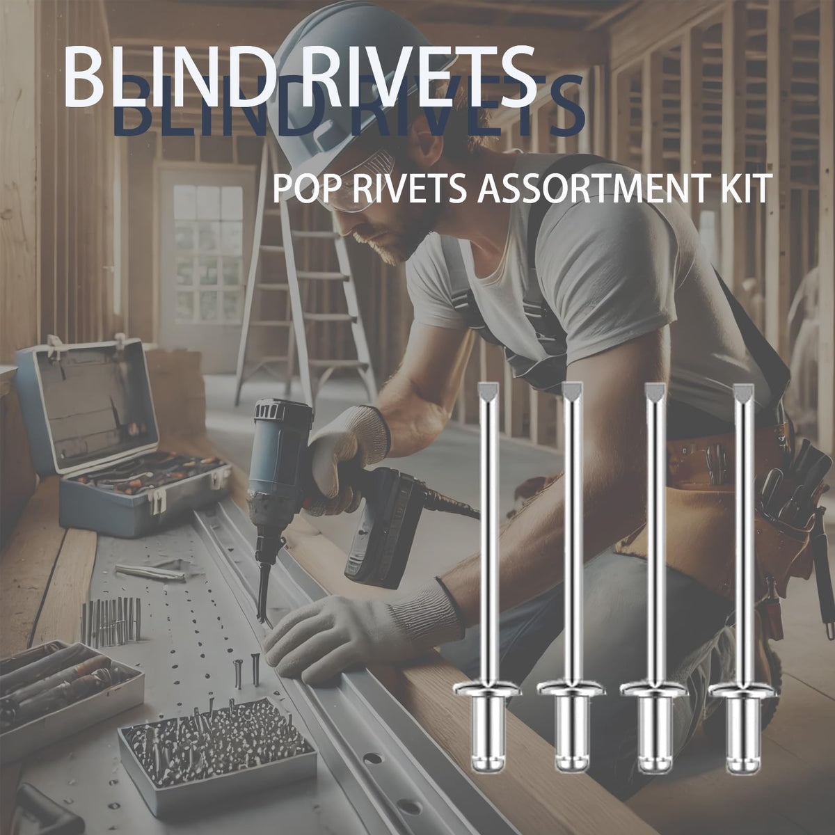 Blind Rivets Assortment Kit, 1000 Pcs, Aluminum Pop Rivets, 1/8" 4 Sizes