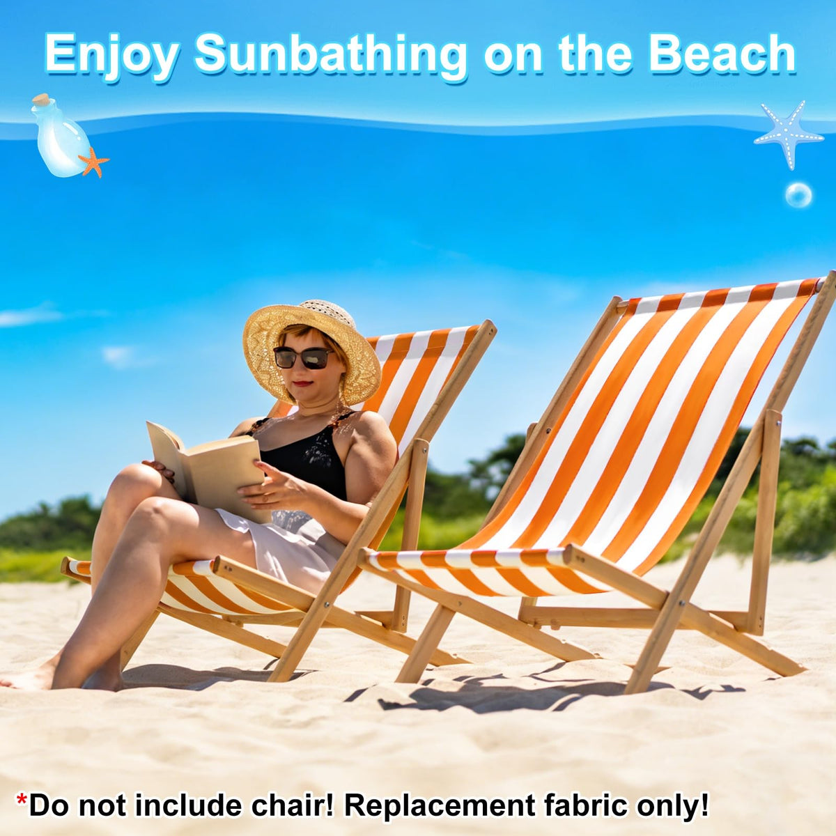 M METERXITY Beach Sling Chair Replacement Canvas 16x44.5in Striped Orange