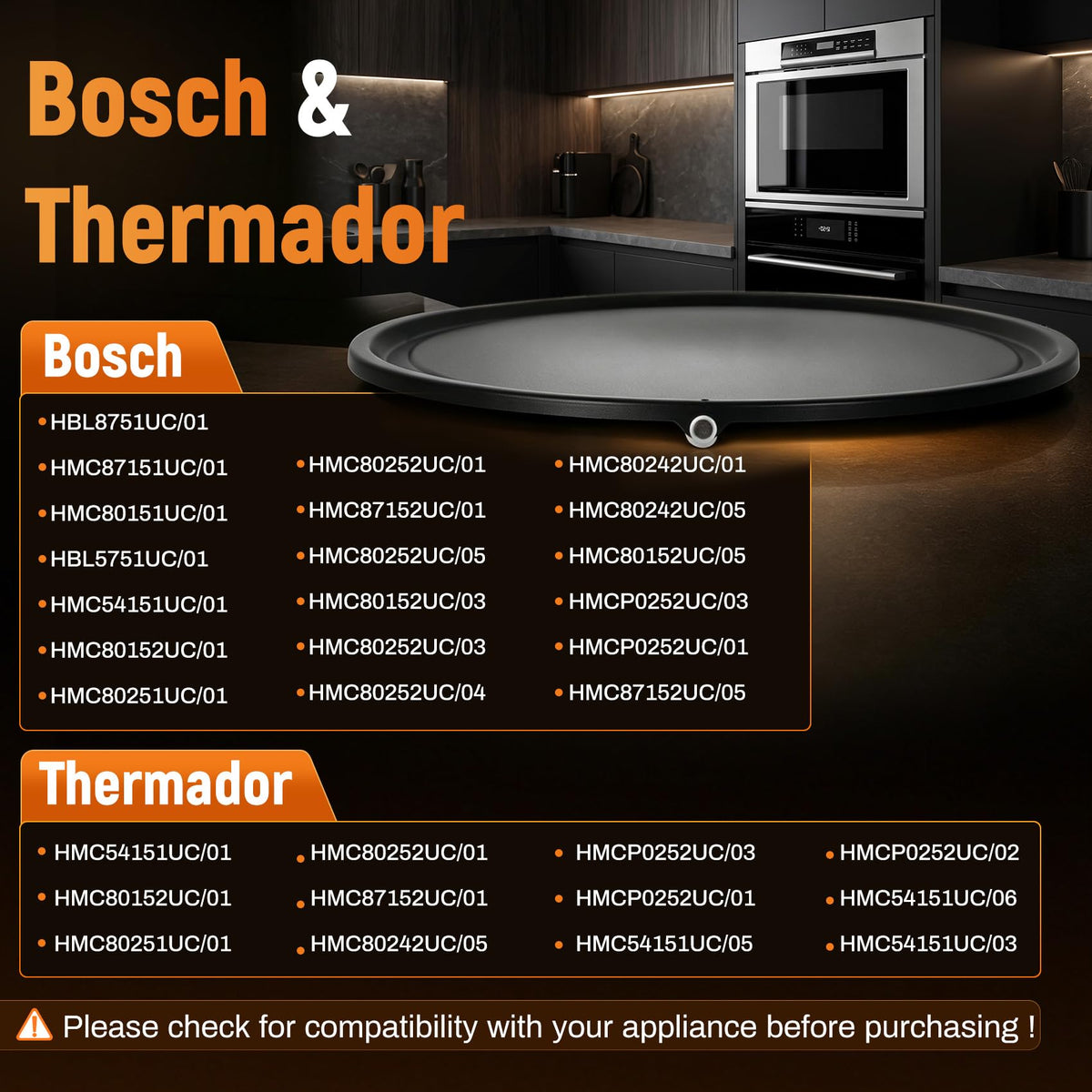 00795449 Turntable Tray for Bosch Thermador Microwave Ovens – Metal Black Plate Replacement Replaces 795449, 4163342, AP5953661, PS10061150
