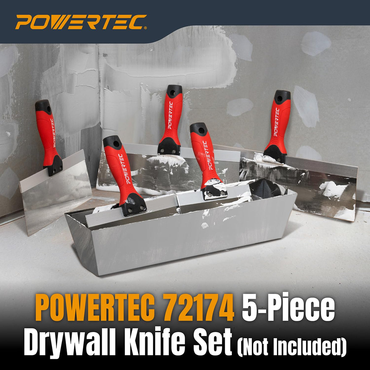 POWERTEC 14" Stainless Steel Mud Pan, Drywall Tapping Repair Tool, Compound Holder (72205)