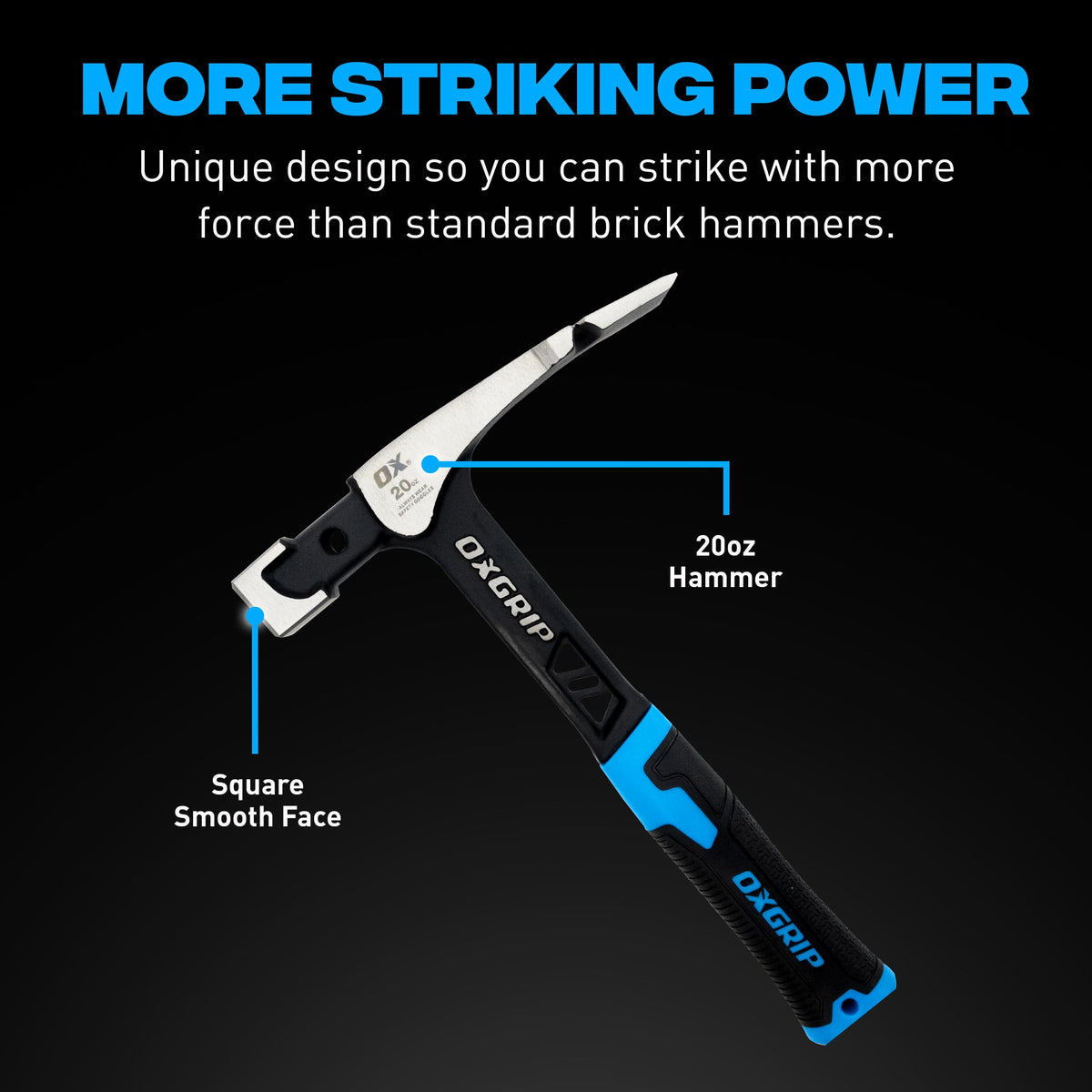 OX Ultrastrike Brick Hammer 20 oz - One-Piece Steel, Anti-Vibration