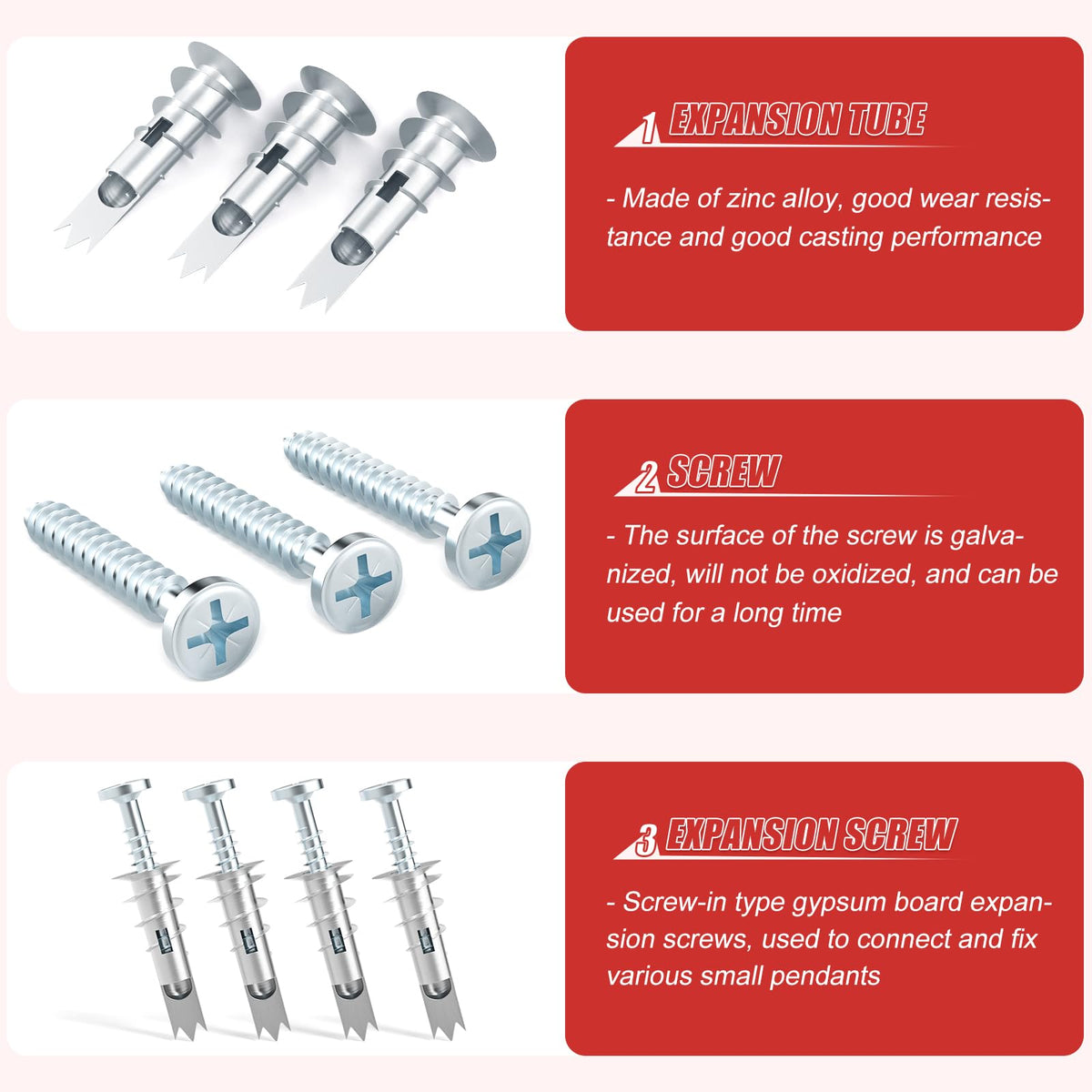 QCQIANG 240pcs Zinc Self-Drilling Drywall Anchors, Anchor and Screw Combination with Cross Groove Drill Bit, Heavy Duty Metal Wall Anchors with Self-Tapping Screws