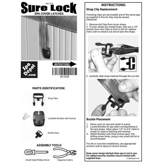 Sure Lock Hot Tub Spa Cover Replacement Latches w/Keys & Screws - Set of 4