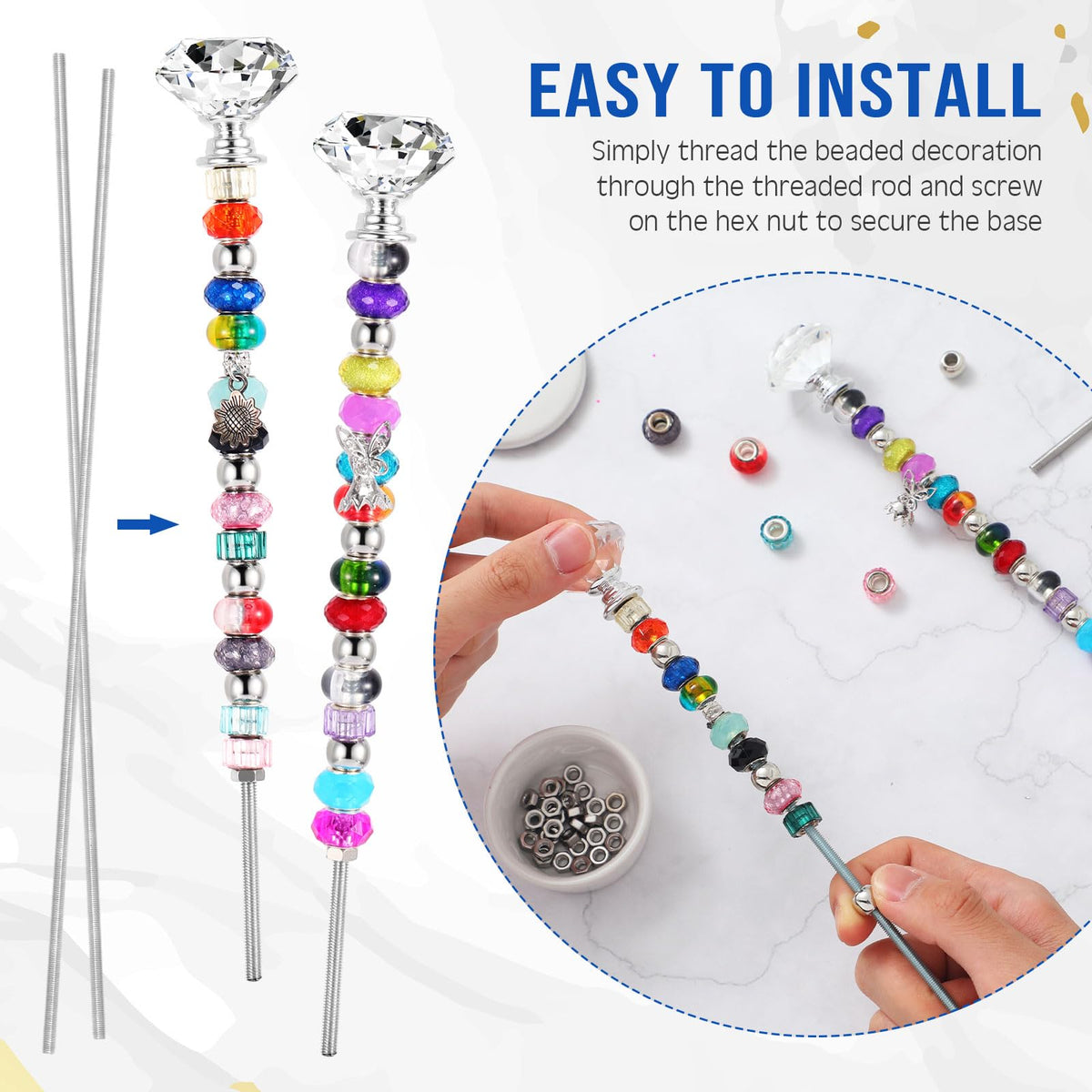Blulu 100 Set 8/32 Inch Threaded Rods with Hex Nuts 12.99 Inch 100 Pcs Threads 100 pcs Stainless Steel Hex Nuts Right Hand Beaded Garden Stake Rods for Clamp Hanger