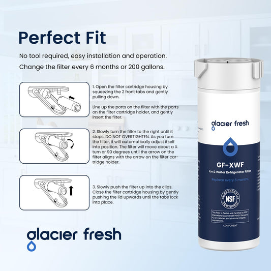 GLACIER FRESH XWF Replacement for GE XWF Refrigerator Water Filter 3 Pack