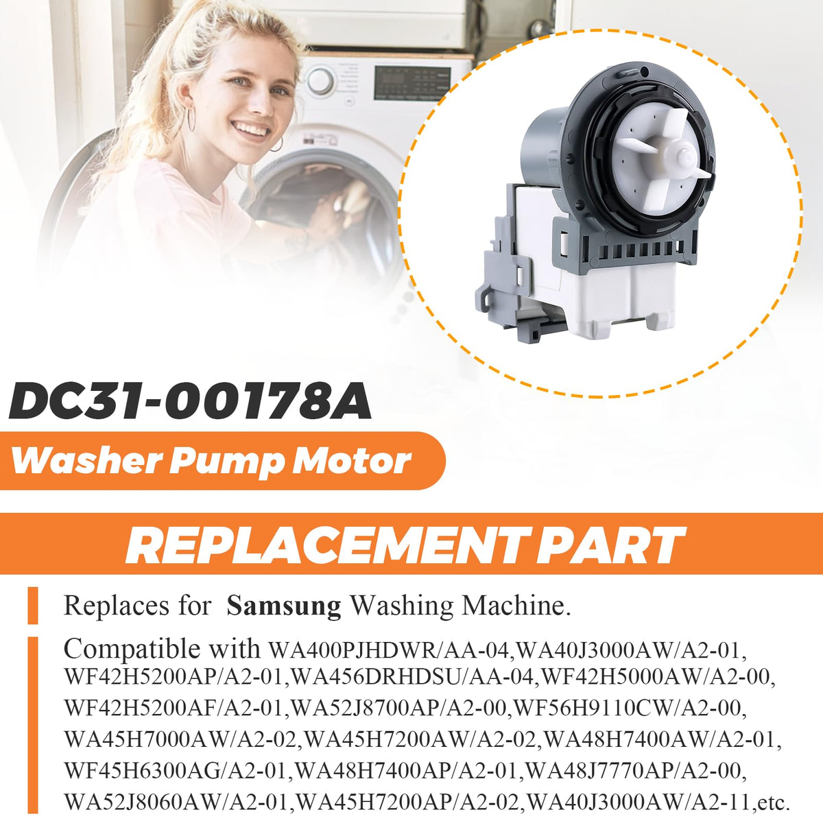 OEM DC31-00178A PX3516-01 Washer Drain Pump Upgrade Fit for SAMSUNG Washer, Replaces DC31-00187A DC97-19289F DC31-00178D B35-3a DC97-20621A PX3516-01, 5 YEARS WARRANTY by Beaquicy