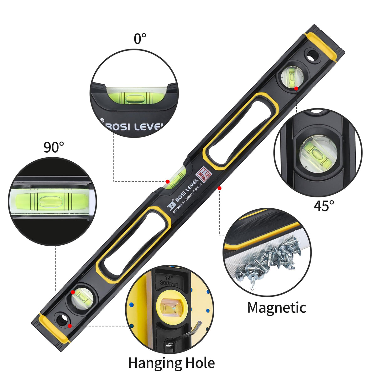 24-Inch/600mm Magnetic Bubble Level, Dual-View/High Strength Aluminum Alloy