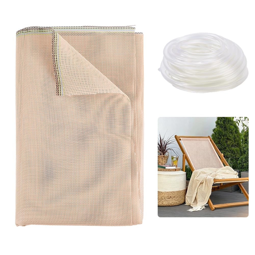 OLYCRAFT 59x36 Inch Sling Chair Replacement Fabric Navajo White Folding Lounge Repair Cloth DIY Chair Replacement Kits Included Polyester Fabrics and 7.5m PVC Sling Spline for Patio Chairs Repair