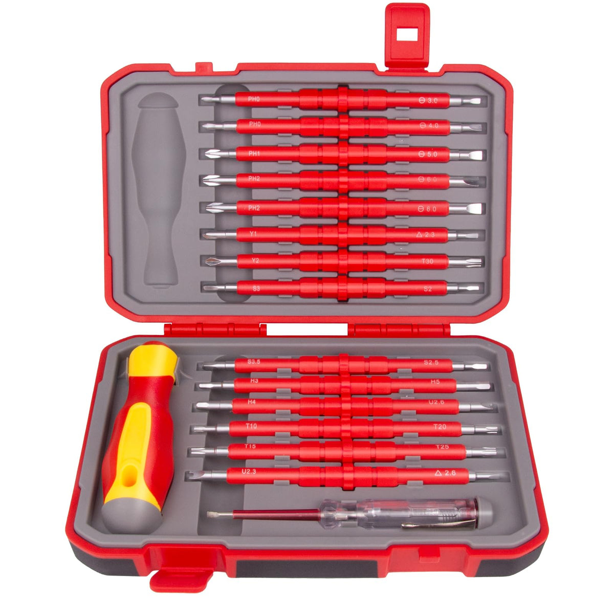 1000V Insulated Electrician Screwdriver Set, 29-pieces Screw Driver Set Kit, CR-V Magnetic Screwdriver Tool Set, Professional Electrician Tools Phillips Slotted Torx Hex Square with Voltage Tester