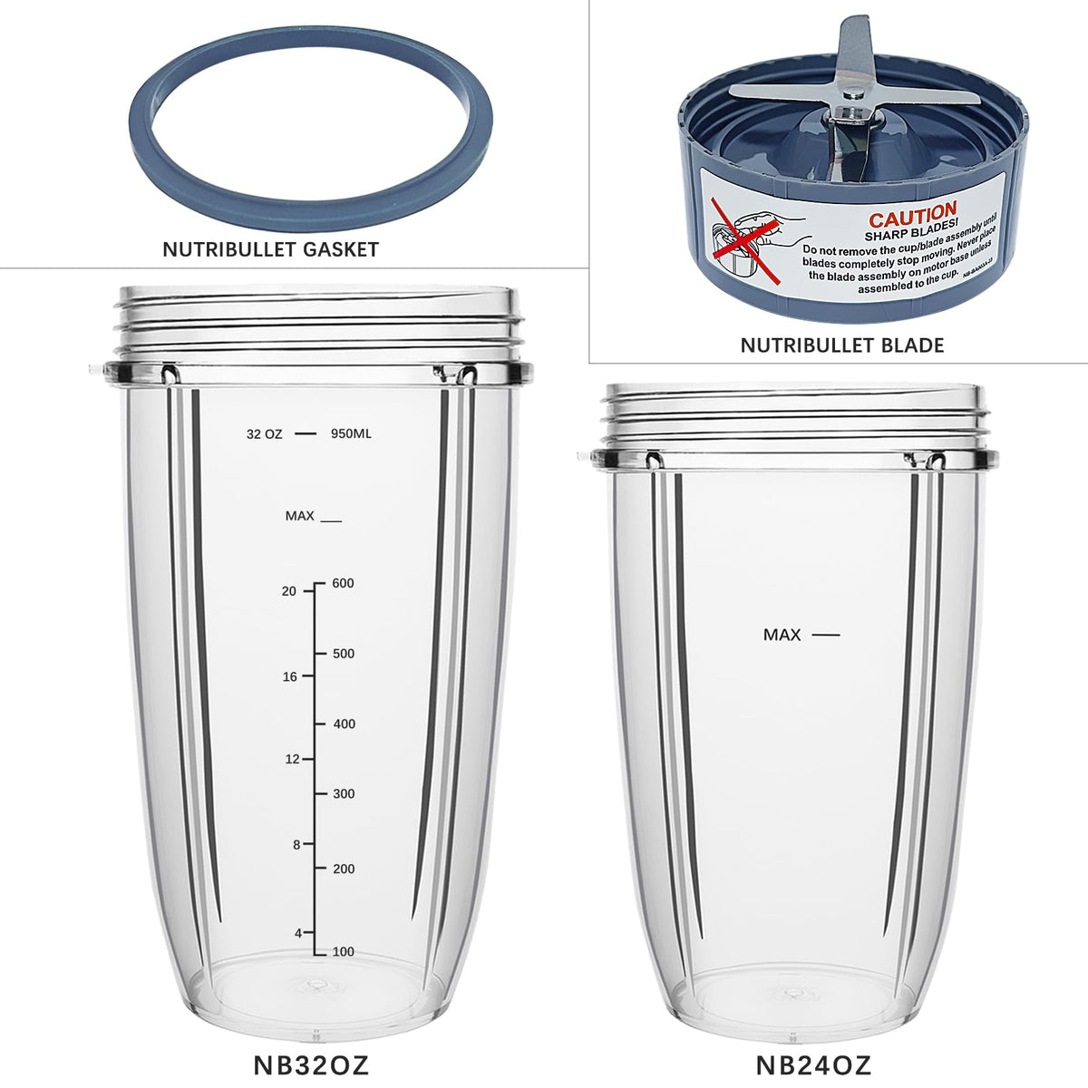 PODCAY Blender Replacement Parts for Nutribullet, 32oz & 24oz Cups with Replacement Extractor Blade, Compatible with Nutri Bullet 600W/900W Pro Blenders (3 PCS)