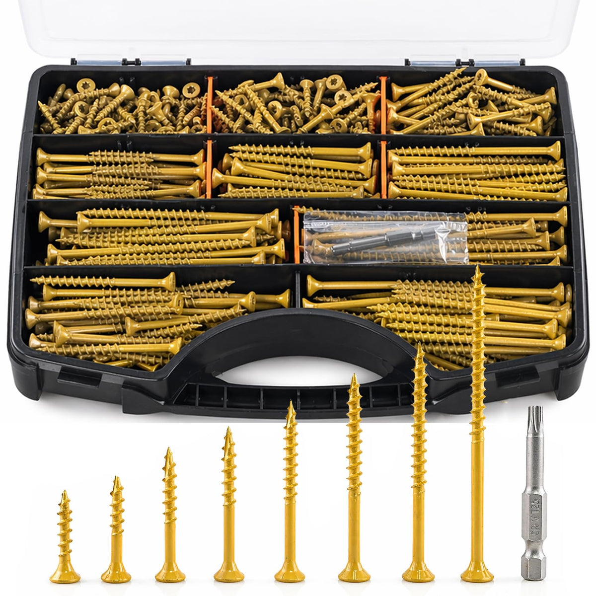 Deck Screws Assortment Kit, #10 x 3'', 3-1/2'', 2'', 4'', #8 x 1'', 1-1/4'', 1-1/2'', 2'', Multi-Size Fasteners Set for Decking and Outdoor Wood Projects, 490 Pack