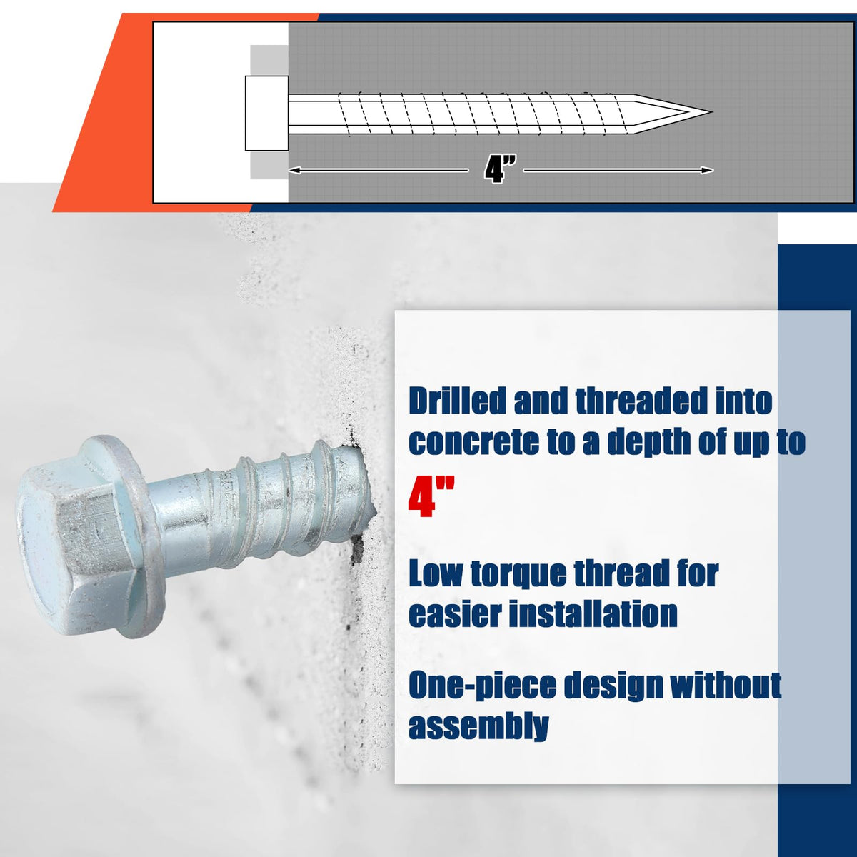Tandefio 40 Pack 1/2 x 4 Concrete Anchors and Screw Kits Galvanized