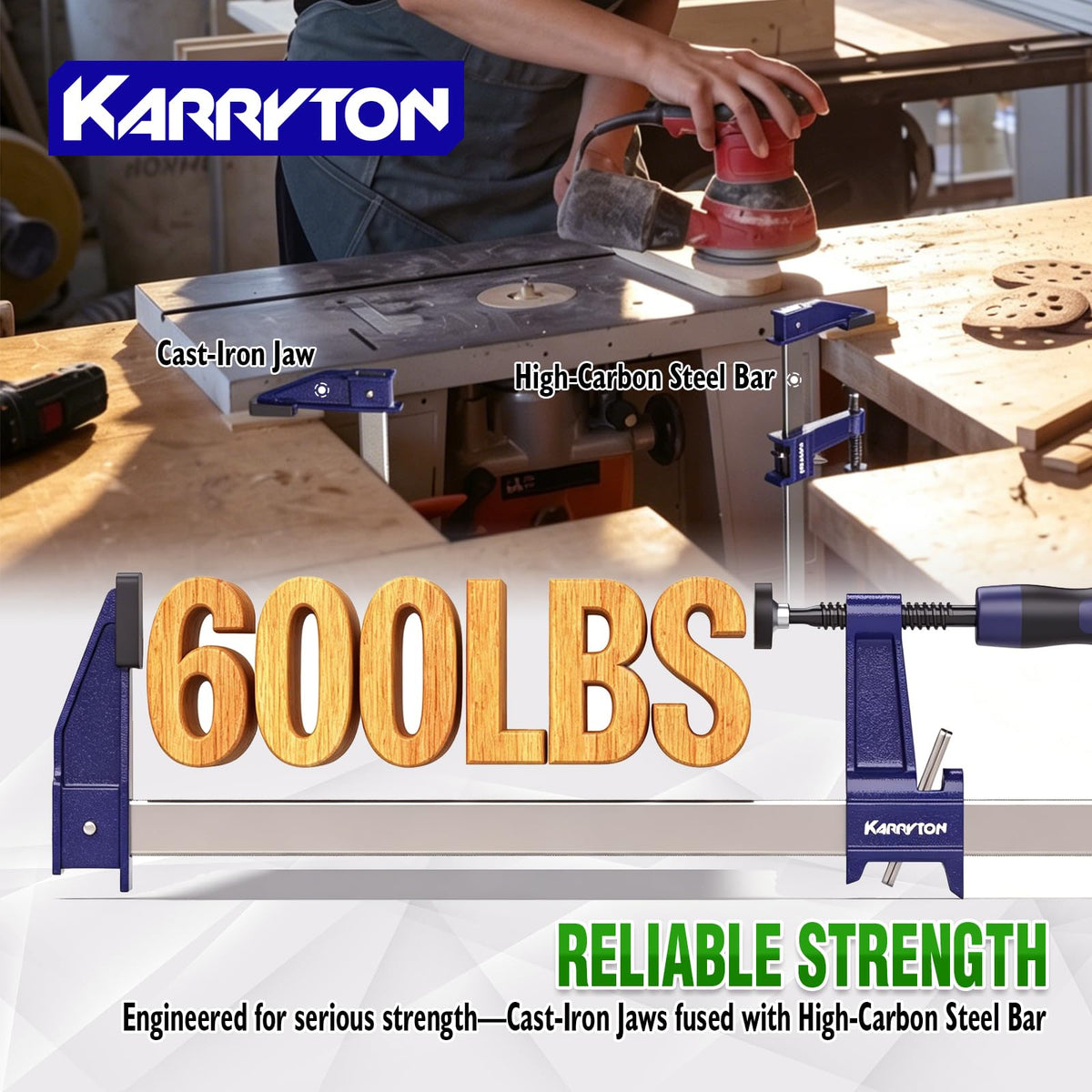 KARRYTON 6PCS Steel Bar Clamps Set (4-Pack 6-Inch & 2-Pack 12-Inch)