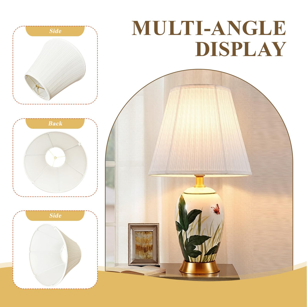 White Lamp Shade for Table Lamps with Pleated Linen Fabric and Spider Fitter 6.7''TopX 13'' Bottom X 10 ''High Replacement Lampshade for Bedside and Living Room Lamps