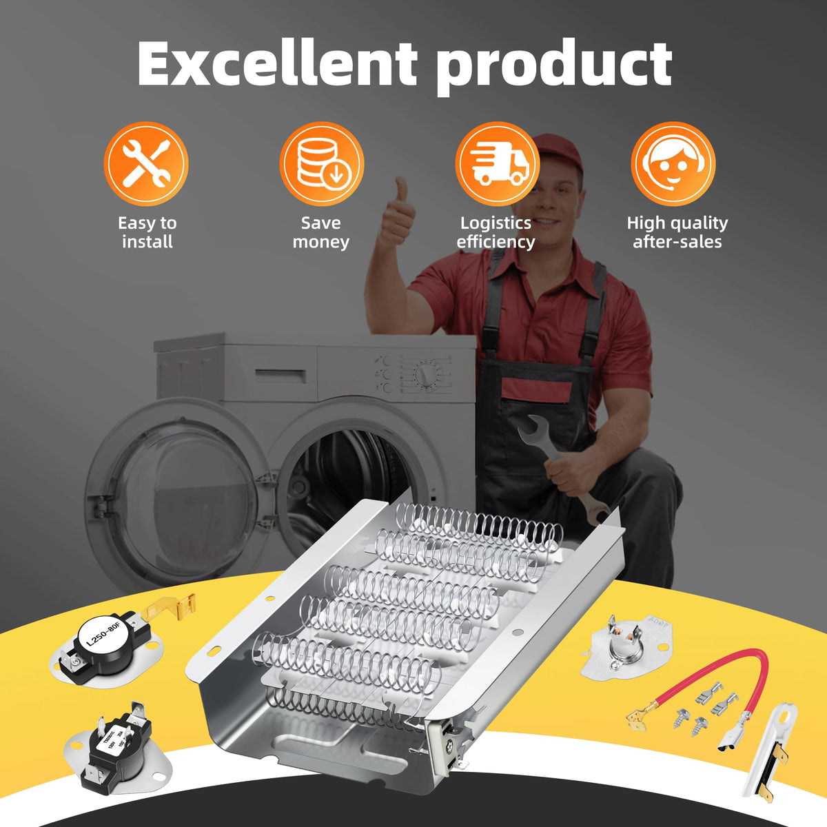 Heating Element Replacement For Whirlpool WED4616FW0 WED4800XQ1 WED6200SW1 WED4815EW1 WED4800BQ1 WED4950HW0 WED5000DW2 WED5600SQ0 WED5590VQ0 WED7000DW2 WED7300DW1 WED4900XW0 WED49STBW1