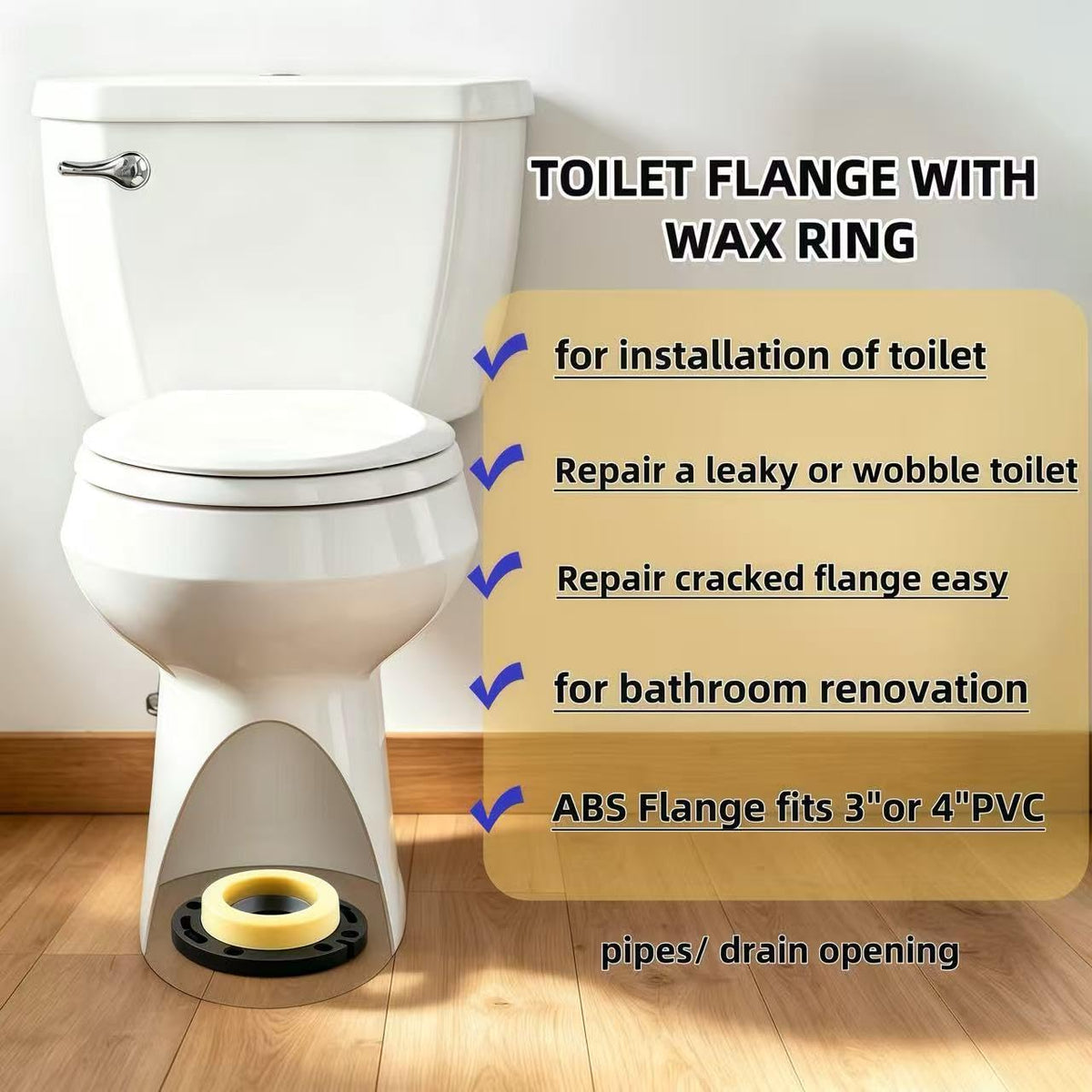 Toilet Flange Repair Kit with Wax Ring for Toilets Install or Leaking Toilet Wax Ring Replacement Kit Include Mounting Hardware Fits 3-inch or 4-inch Waste Lines