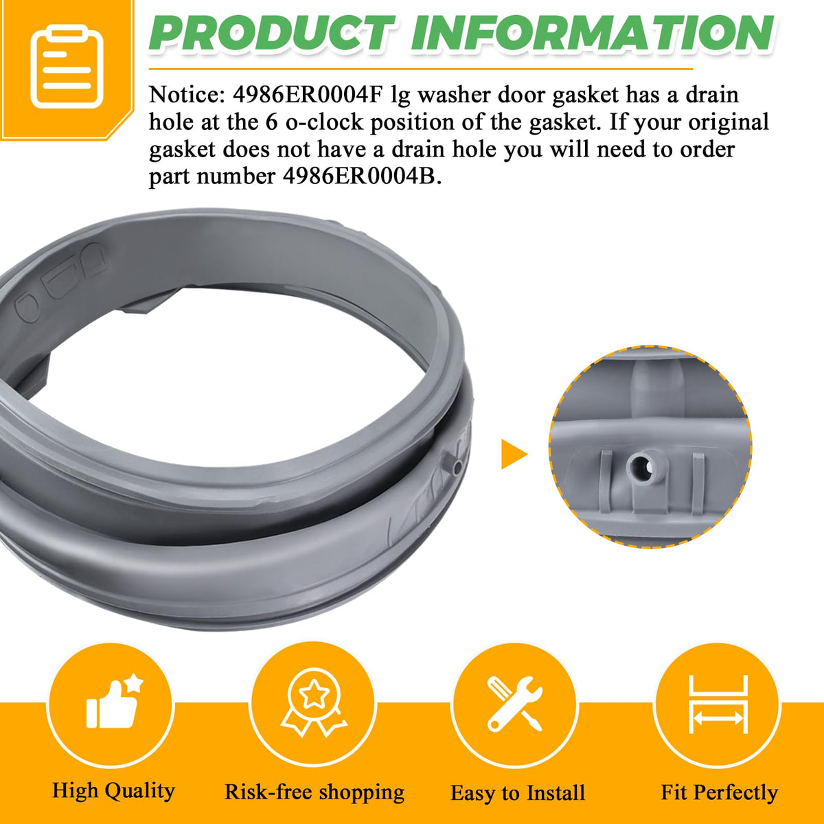Upgraded 4986ER0004F Washer Door Gasket (OEM) Fit 