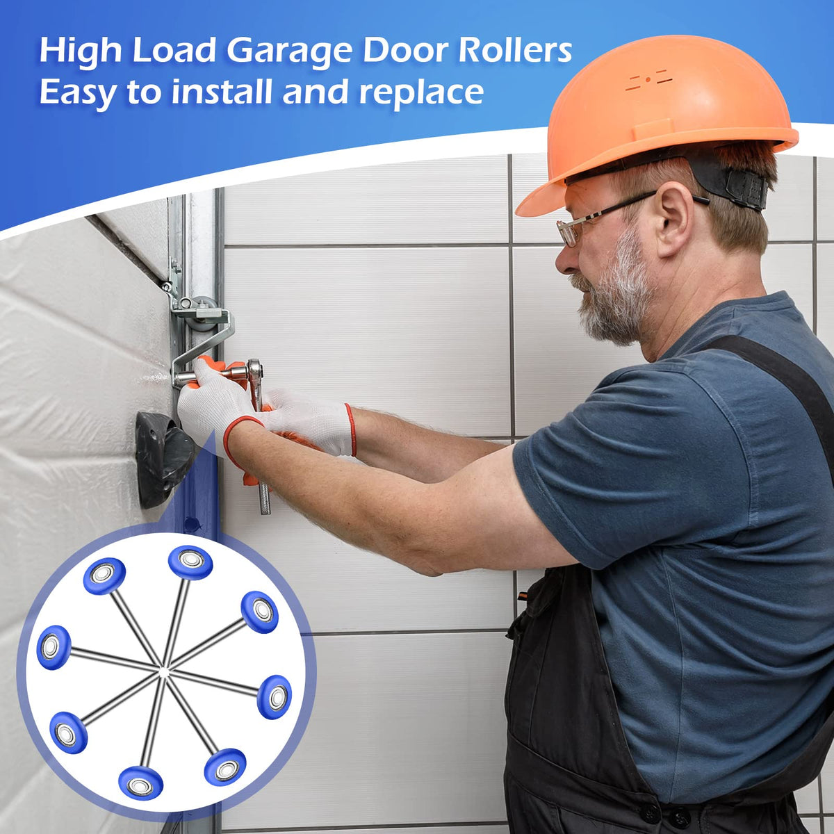 Treela 24 Pcs 1.8” Nylon Garage Door Rollers, Quiet Durable Garage Door Replacement Wheels Kit for 2" Track 7" Extended Stem Smooth High Load 6200zz Double Seal Precision Ball Bearings Parts