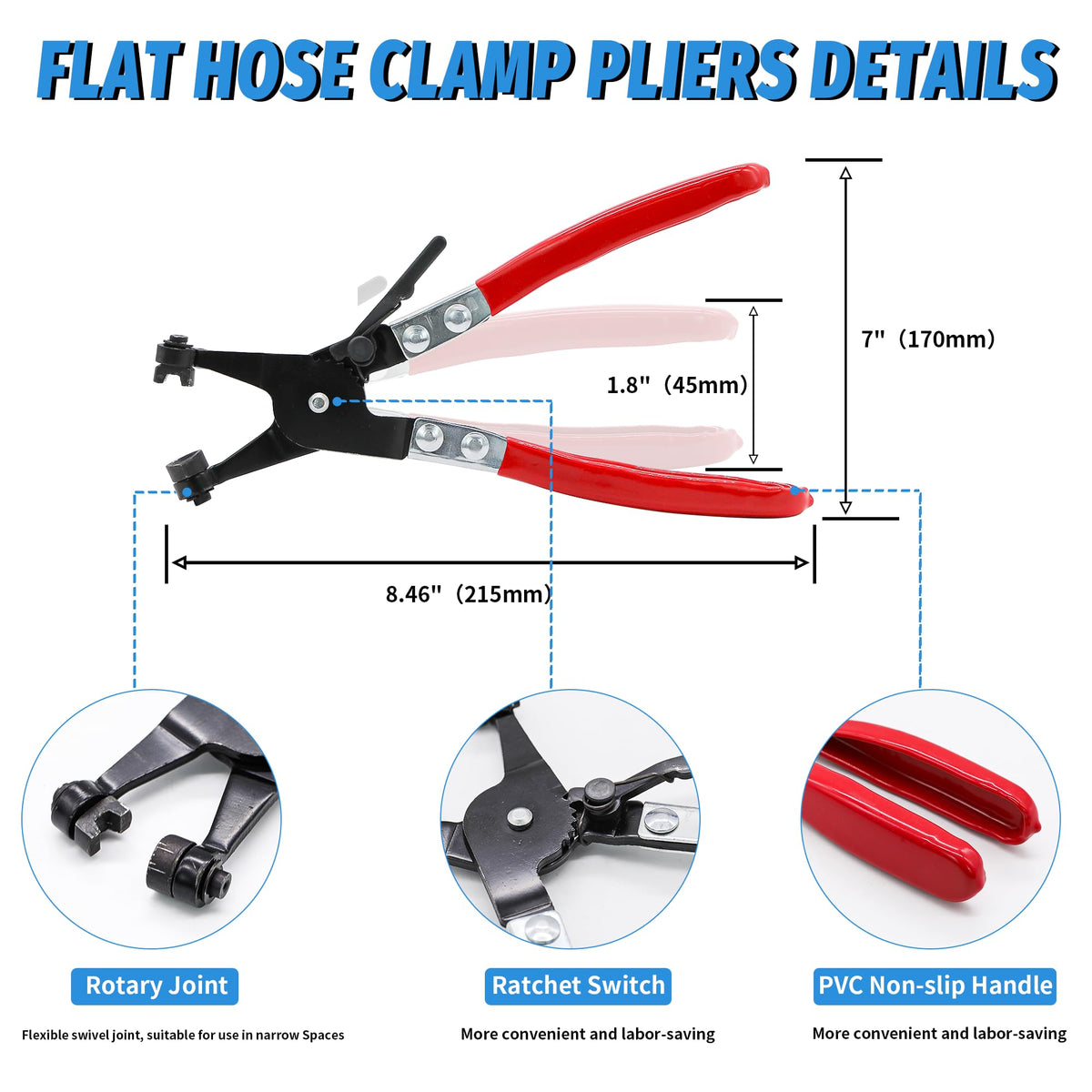 PEROMI 130Pcs 6-25mm Spring Band Hose Clamps With Swivel Flat Hose Clamp Plier Assortment Kit, Constant Tension Steel Clamps for Fuel Lines, Silicone, Vacuum Hoses & Low-Pressure Air Clips