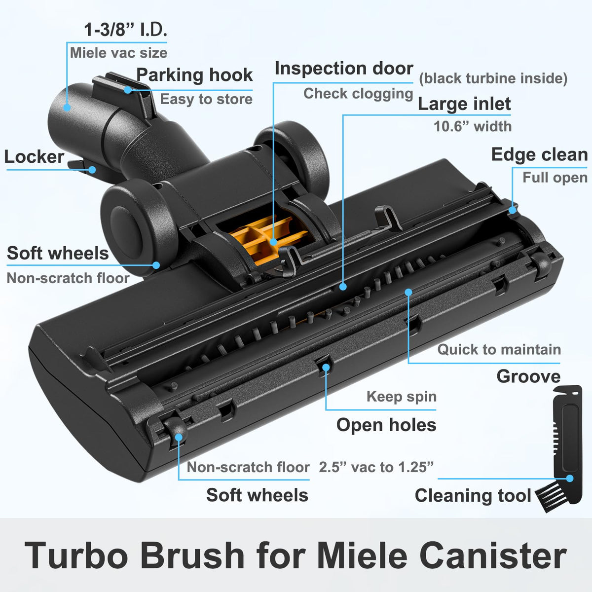 Kodahome Turbo Brush Compatible with Miele C1 C2 C3 CX1 Vacuum Cleaners, Air Driven Floorhead for Low to Medium Pile Carpets Rugs Stairs and Hard Floors