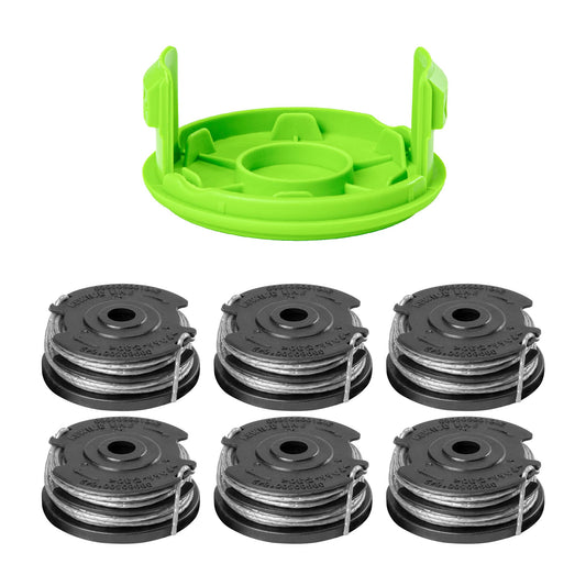 Greenworks 0.065" Dual Line Auto-Feed String Trimmer Spools (6-Pack) + Replacement Spool Cover
