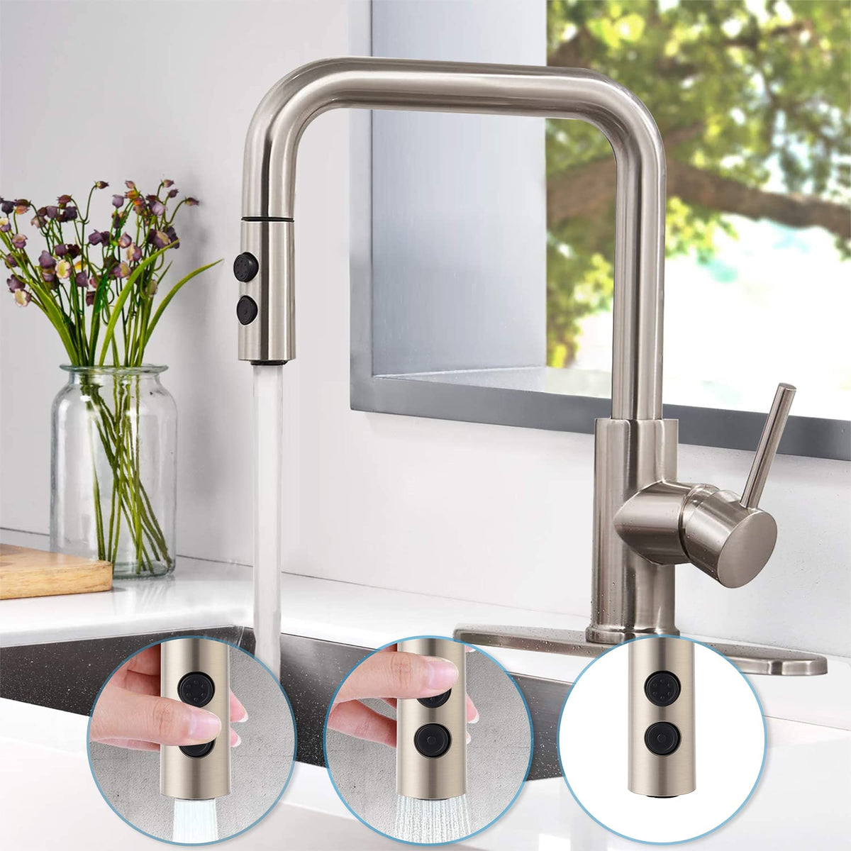 Hibbent Stainless Steels Kitchen Faucet Head Replacement with 15 Adapters